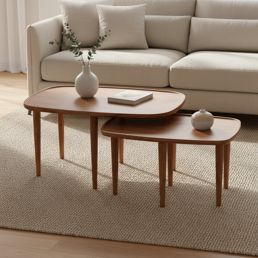 Sora Acacia Wood Coffee Table | Small Nesting Table Set Of 2 For Living Room