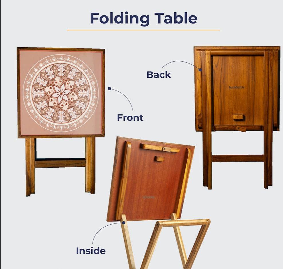 Buy Center Table - Wooden Square Folding Coffee Table | Mandala Design Side Table by bambaiSe on IKIRU online store