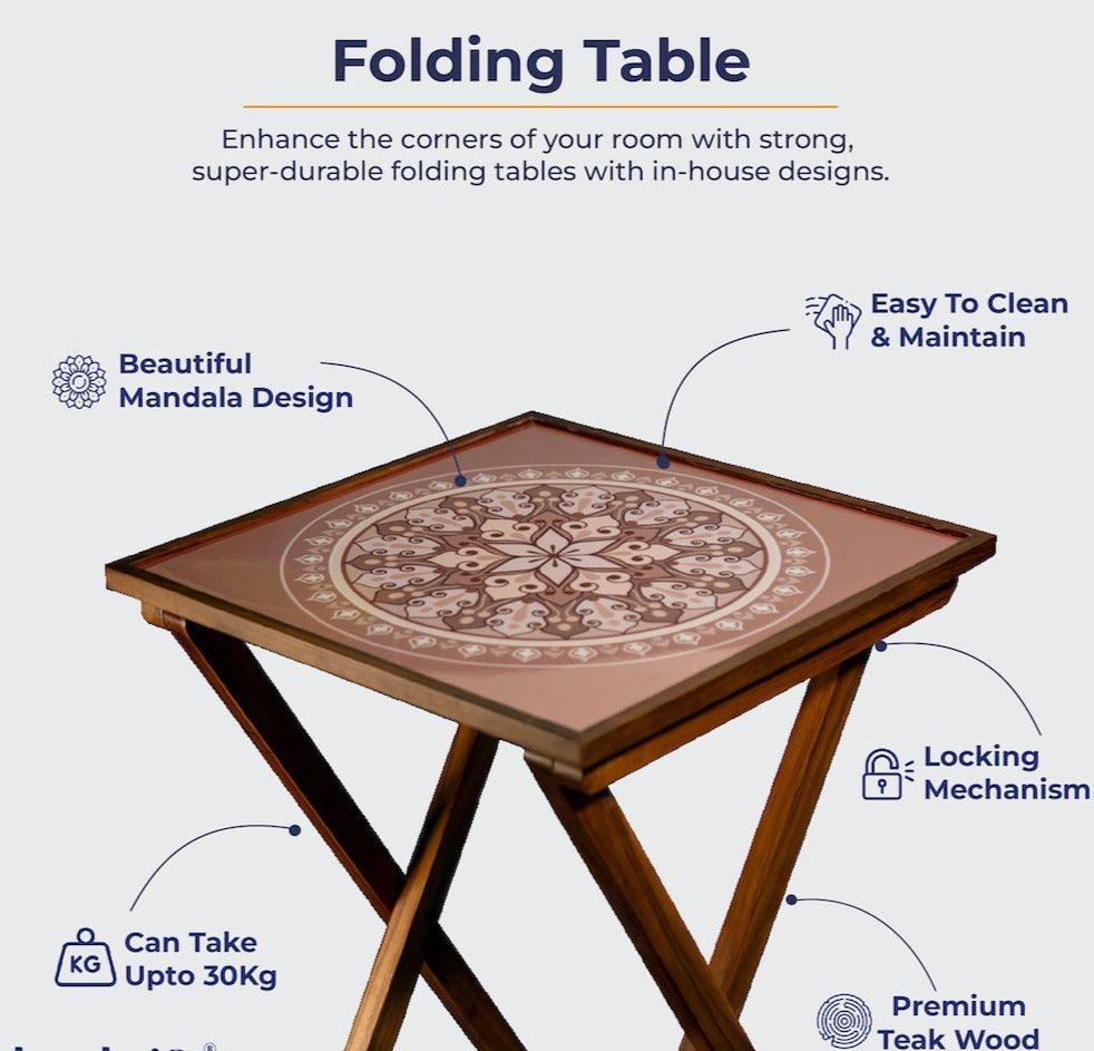 Buy Center Table - Wooden Square Folding Coffee Table | Mandala Design Side Table by bambaiSe on IKIRU online store