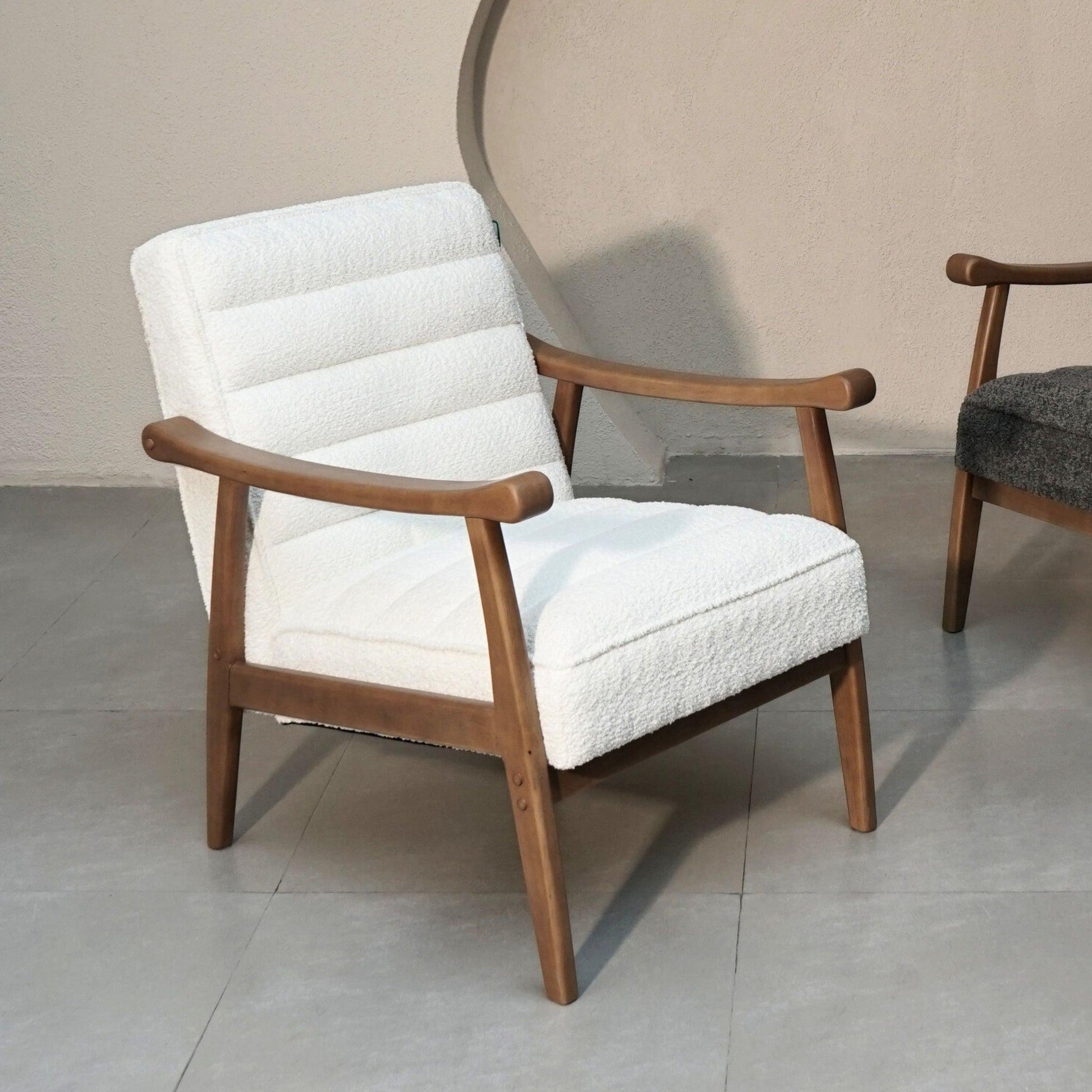 Buy Chair - Rhea Boucle Armchair for Living Room & Wooden Cushioned Lounge Chair by Muun Home on IKIRU online store