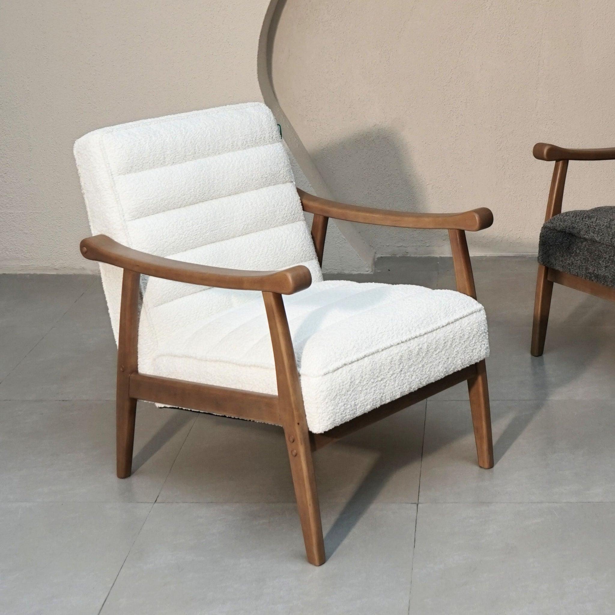 Buy Chair - Rhea Boucle Armchair for Living Room & Wooden Cushioned Lounge Chair by Muun Home on IKIRU online store