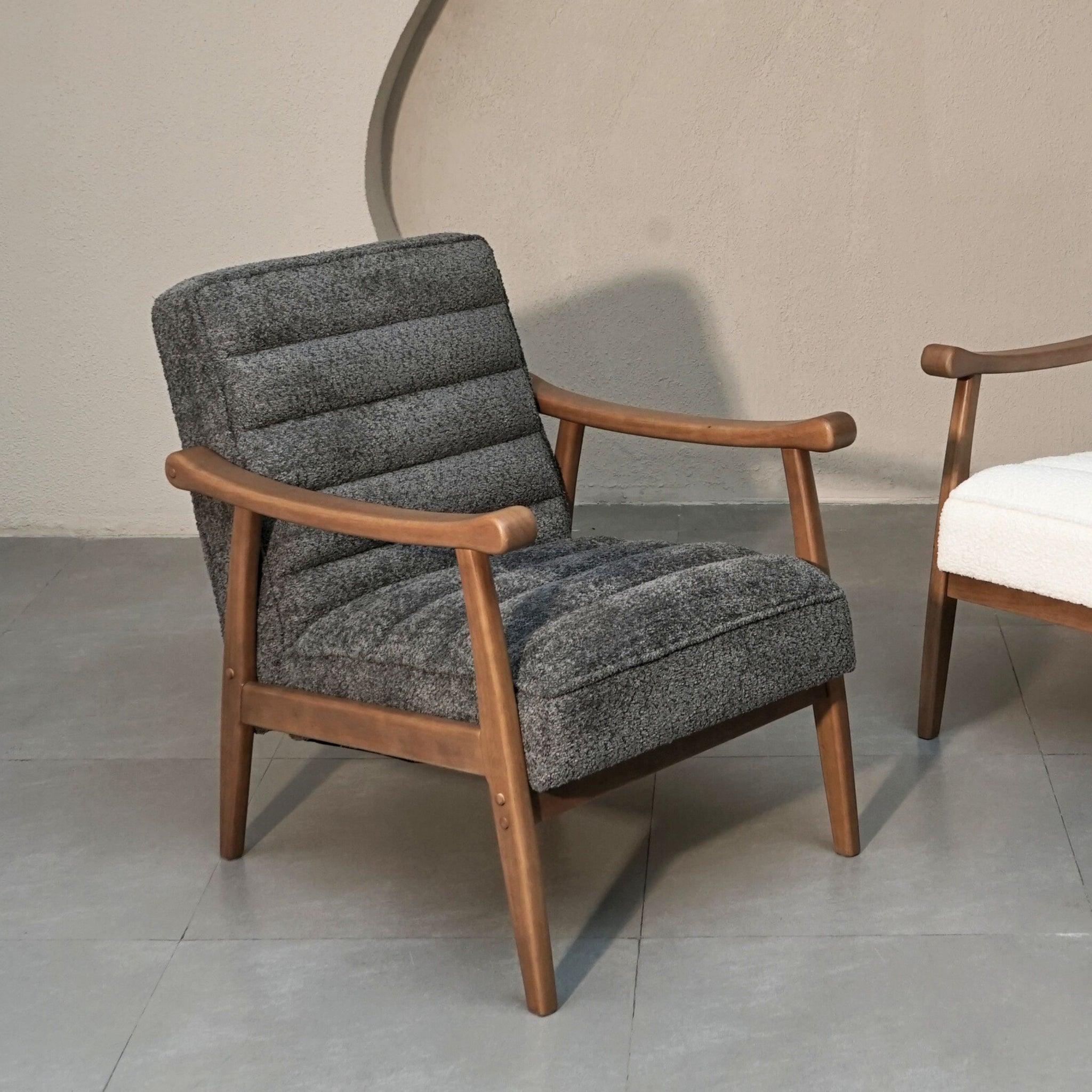 Buy Chair - Rhea Boucle Armchair for Living Room & Wooden Cushioned Lounge Chair by Muun Home on IKIRU online store