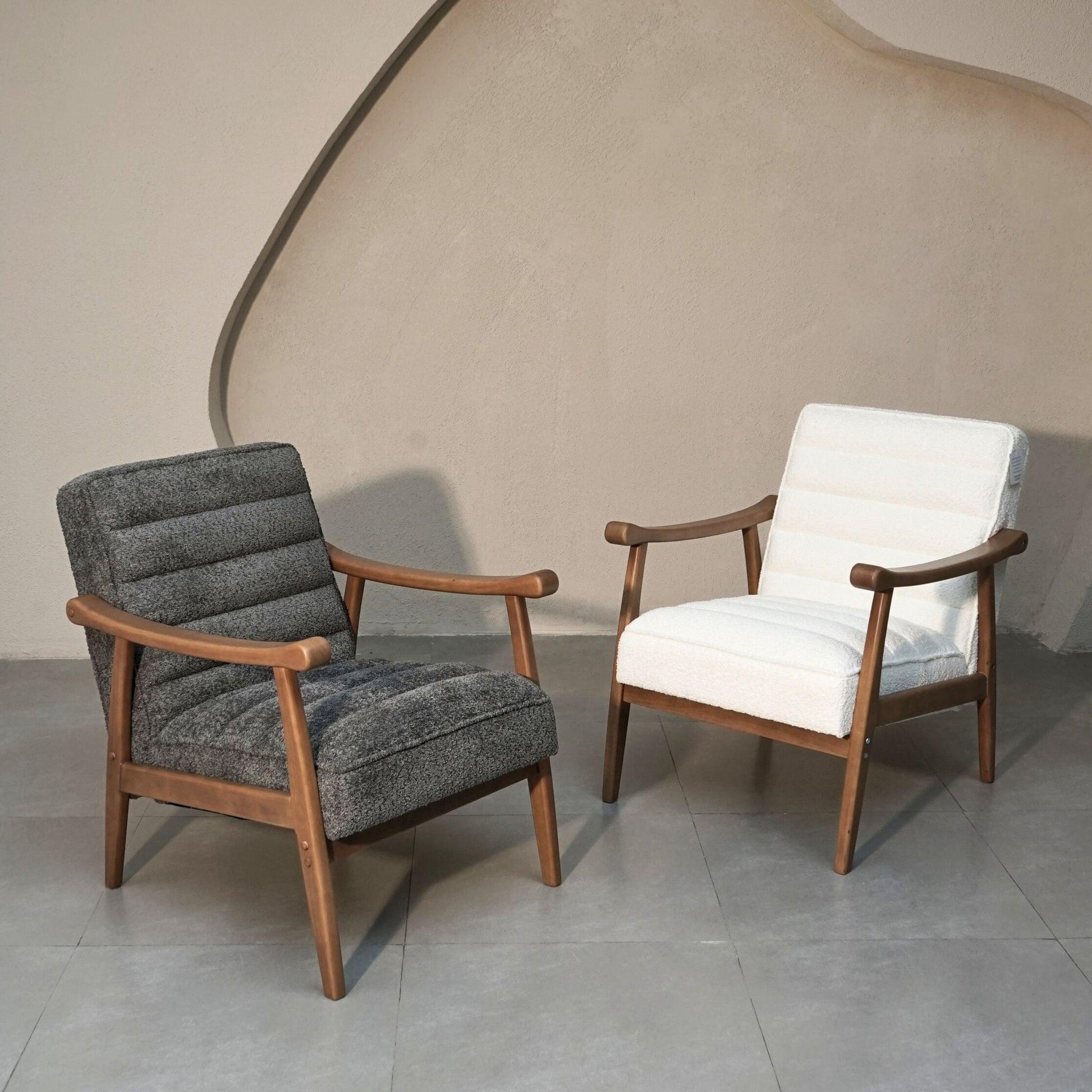 Buy Chair - Rhea Boucle Armchair for Living Room & Wooden Cushioned Lounge Chair by Muun Home on IKIRU online store