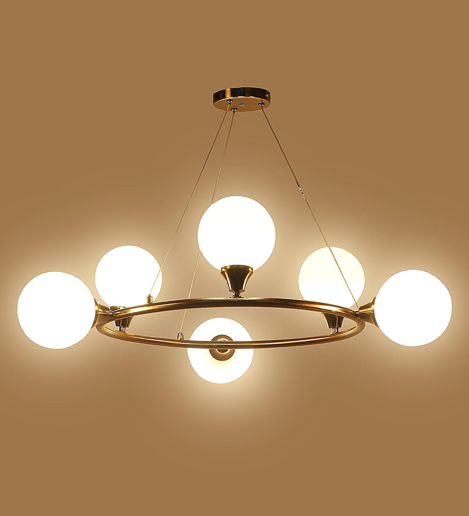 Buy Chandelier - Barcosa Unique Metallic & Glass Finish Chandelier | Decorative Hanging Lamp For Decor by ELIANTE by Jainsons Lights on IKIRU online store