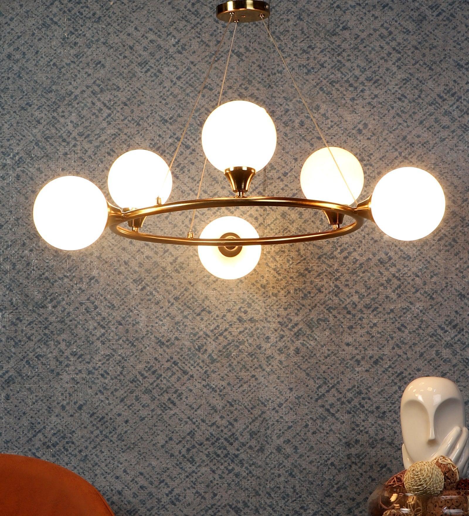 Buy Chandelier - Barcosa Unique Metallic & Glass Finish Chandelier | Decorative Hanging Lamp For Decor by ELIANTE by Jainsons Lights on IKIRU online store