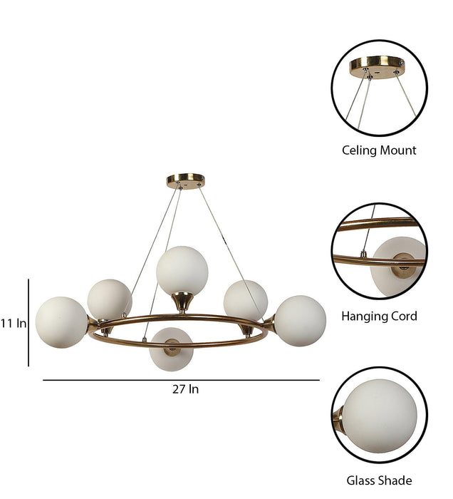Buy Chandelier - Barcosa Unique Metallic & Glass Finish Chandelier | Decorative Hanging Lamp For Decor by ELIANTE by Jainsons Lights on IKIRU online store