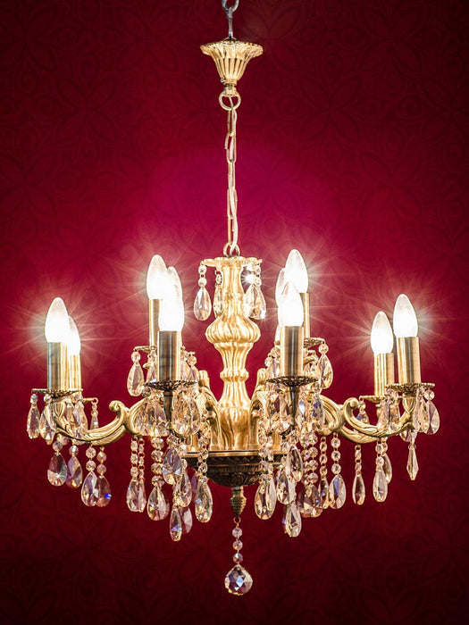 Buy Chandelier - Brass Candle Lamp 12 Light Honey Crystal Chandelier For Living Room & Hallway by Fos Lighting on IKIRU online store