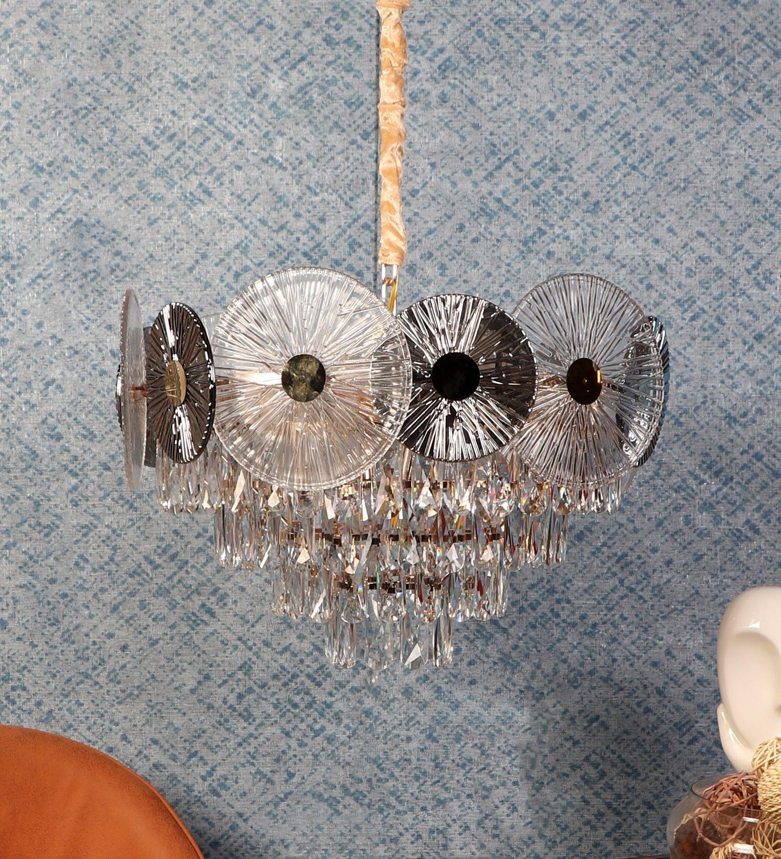 Buy Chandelier - Silsica Luxurious Crystal Finish Chandelier | Ceiling Hanging Light For Living Room & Home Decor by ELIANTE by Jainsons Lights on IKIRU online store