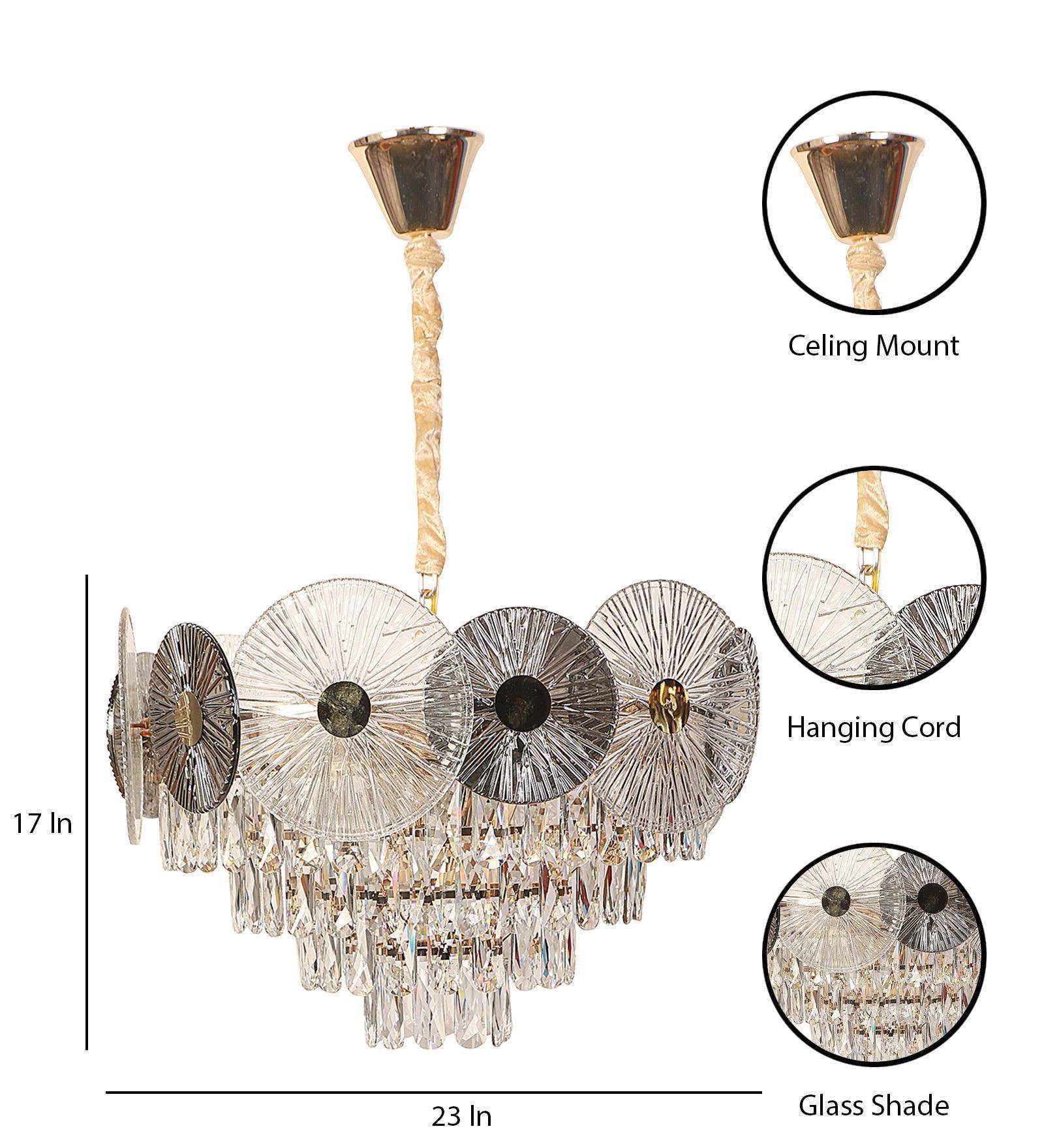 Buy Chandelier - Silsica Luxurious Crystal Finish Chandelier | Ceiling Hanging Light For Living Room & Home Decor by ELIANTE by Jainsons Lights on IKIRU online store