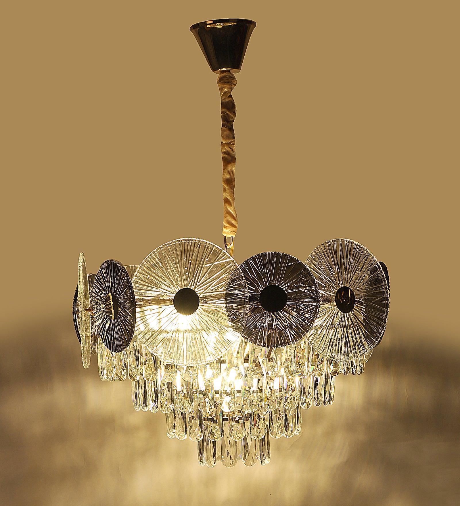 Buy Chandelier - Silsica Luxurious Crystal Finish Chandelier | Ceiling Hanging Light For Living Room & Home Decor by ELIANTE by Jainsons Lights on IKIRU online store