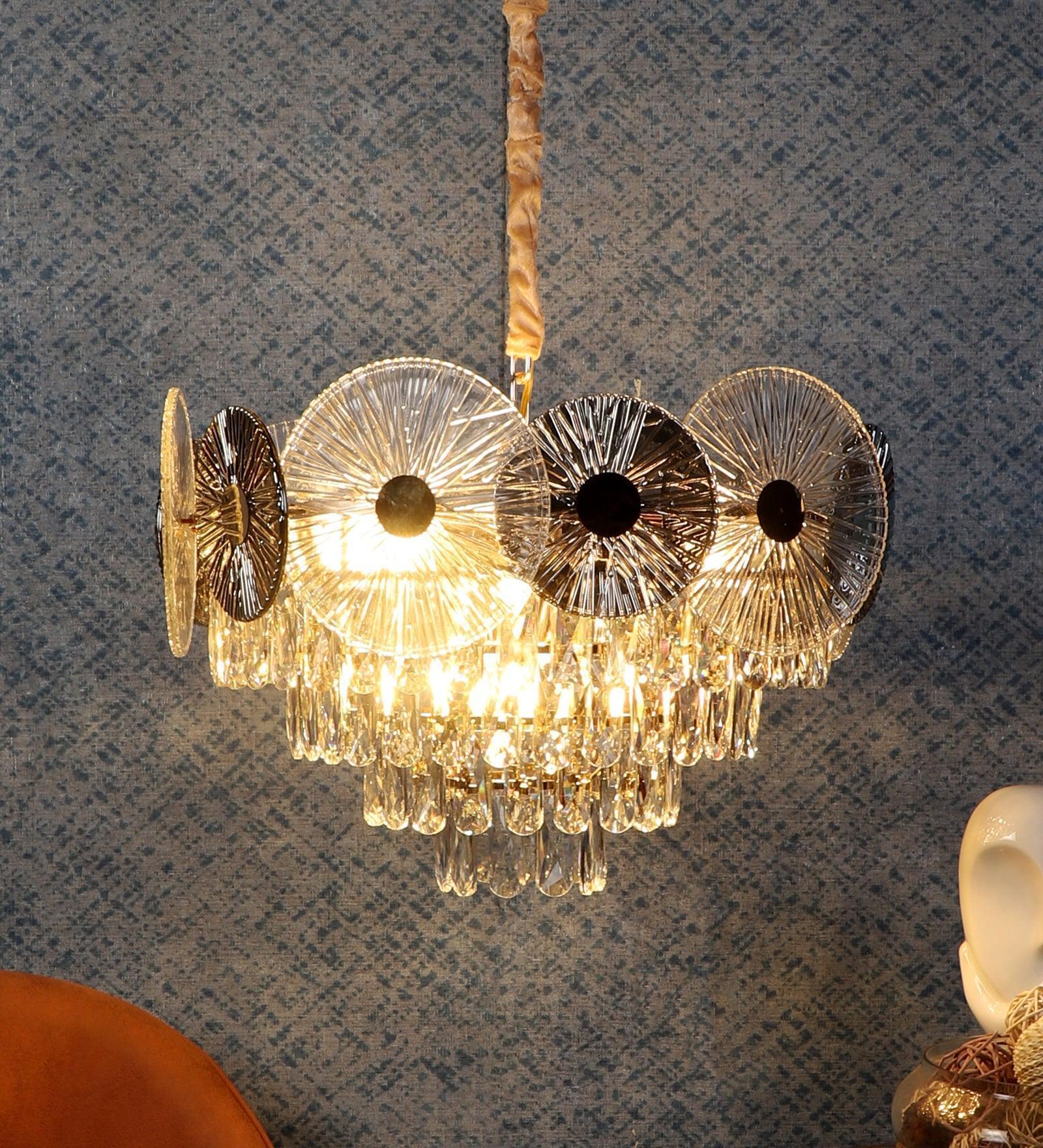 Buy Chandelier - Silsica Luxurious Crystal Finish Chandelier | Ceiling Hanging Light For Living Room & Home Decor by ELIANTE by Jainsons Lights on IKIRU online store