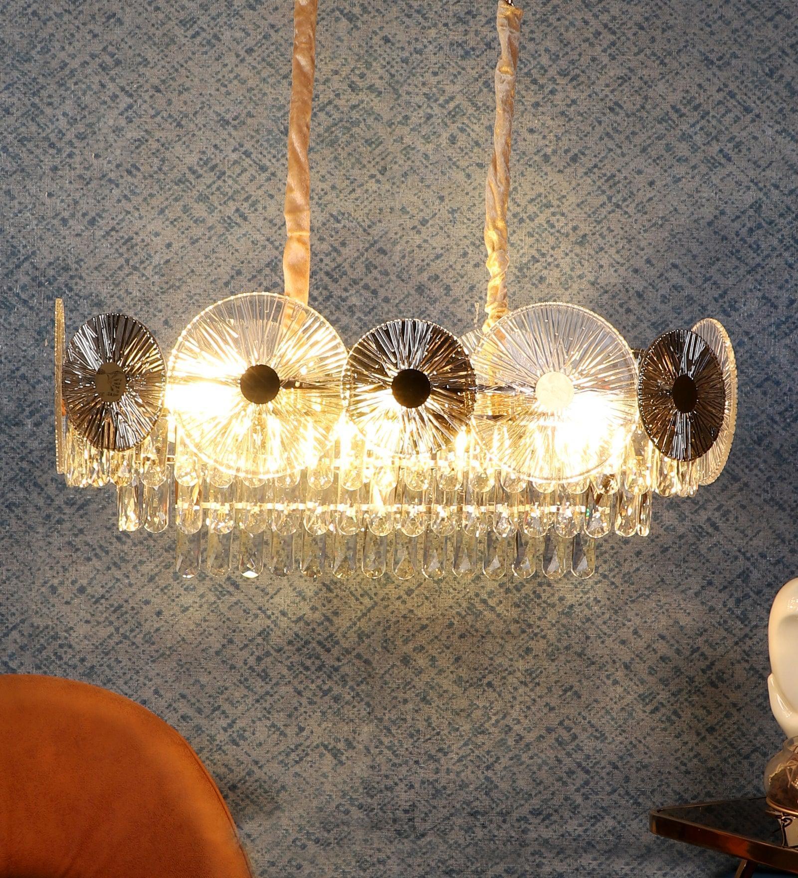 Buy Chandelier - Silsica Luxurious Crystal Finish Chandelier | Ceiling Hanging Light For Living Room & Home Decor by ELIANTE by Jainsons Lights on IKIRU online store