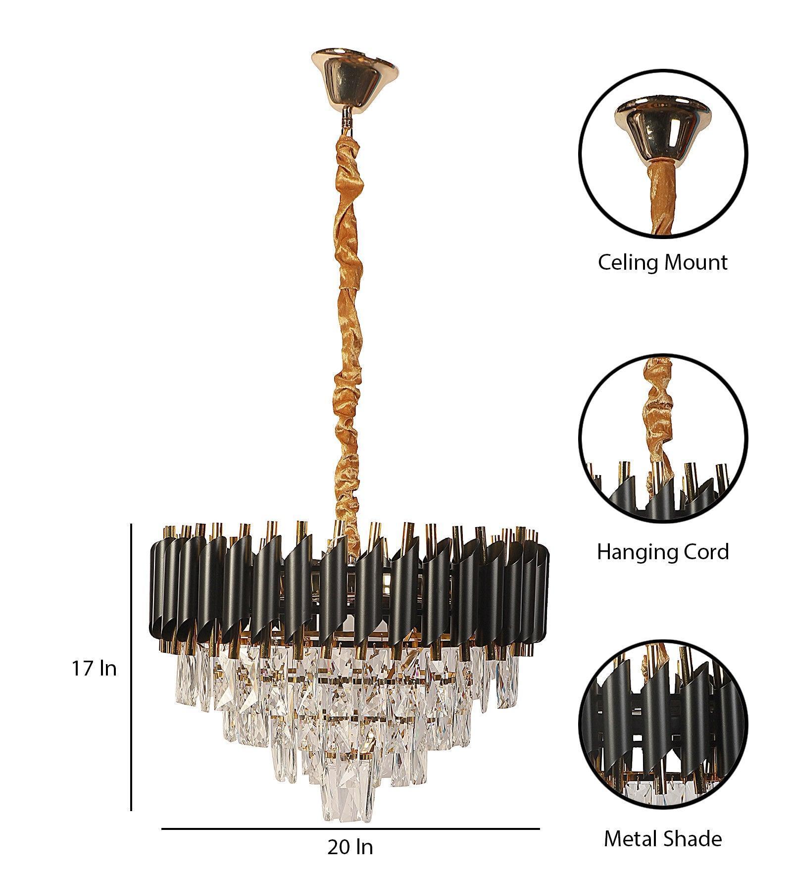 Buy Chandelier - Torrica Modern Crystal Finish Chandelier | Black & Gold Ceiling Hanging Lamp For Home Decor by ELIANTE by Jainsons Lights on IKIRU online store