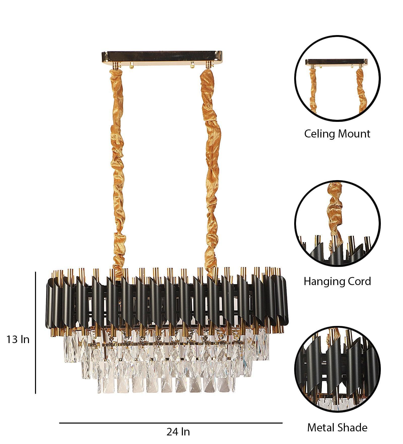 Buy Chandelier - Torrica Modern Crystal Finish Chandelier | Black & Gold Ceiling Hanging Lamp For Home Decor by ELIANTE by Jainsons Lights on IKIRU online store