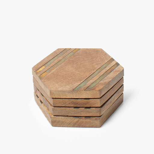 Buy Coaster - Hexagon Striped Wooden Tea Coffee Coasters For Kitchen And Dining by Casa decor on IKIRU online store