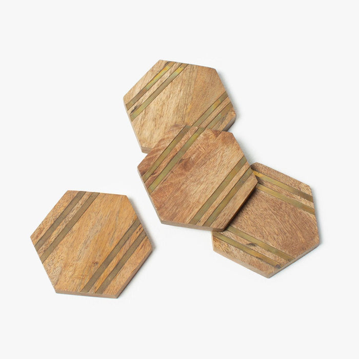 Buy Coaster - Hexagon Striped Wooden Tea Coffee Coasters For Kitchen And Dining by Casa decor on IKIRU online store