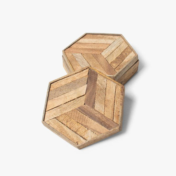 Buy Coaster - Hexagon Wooden Brown Striped Tea Coasters For Home And Kitchen by Casa decor on IKIRU online store