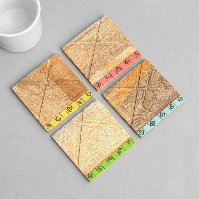 Buy Coaster - Prodigar Hand Painted Mango Wood Coasters | Set of 4 | Best for Gifing | Square Shape | Perfect for Home and Office… by Mirai Woods on IKIRU online store