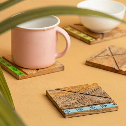 Buy Coaster - Prodigar Hand Painted Mango Wood Coasters | Set of 4 | Best for Gifing | Square Shape | Perfect for Home and Office… by Mirai Woods on IKIRU online store