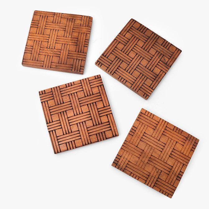 Buy Coaster - Wooden Brown Square Tea Coasters For Tableware And Home Set Of 4 by Casa decor on IKIRU online store