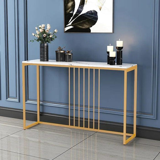 Buy Console Table - Gold Metallic Marble Top Rectangular Console Table | Side Table For Home & Living Room by Handicrafts Town on IKIRU online store