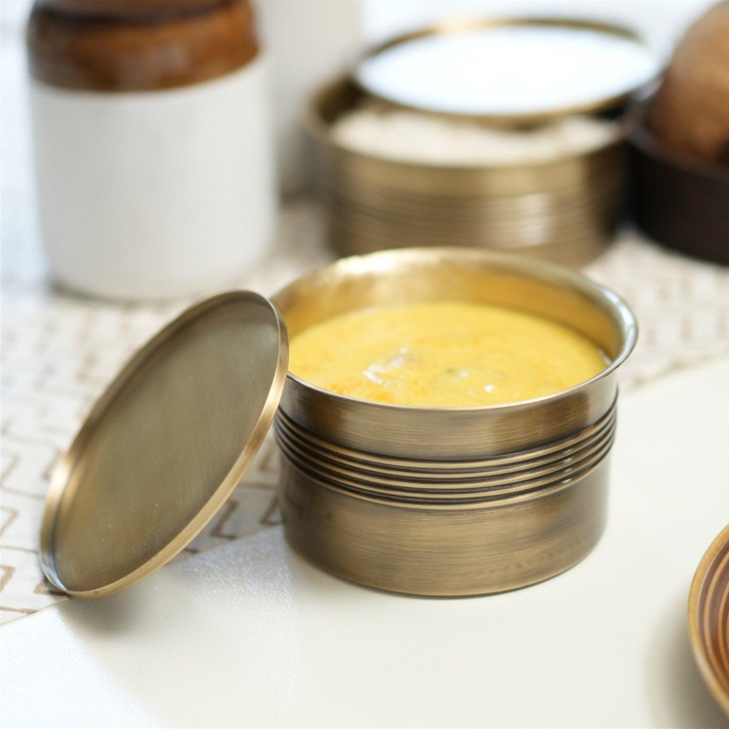 Buy Cookware - Barmer Brass Patila With Lid | Golden Serving Bowl For Dining & Kitchen by Courtyard on IKIRU online store