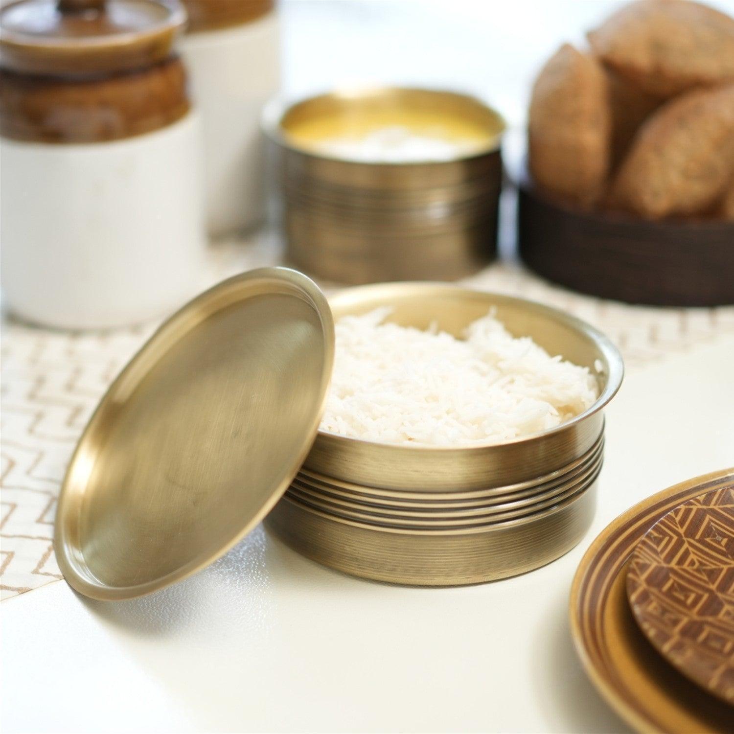 Buy Cookware - Barmer Brass Patila With Lid | Golden Serving Bowl For Dining & Kitchen by Courtyard on IKIRU online store