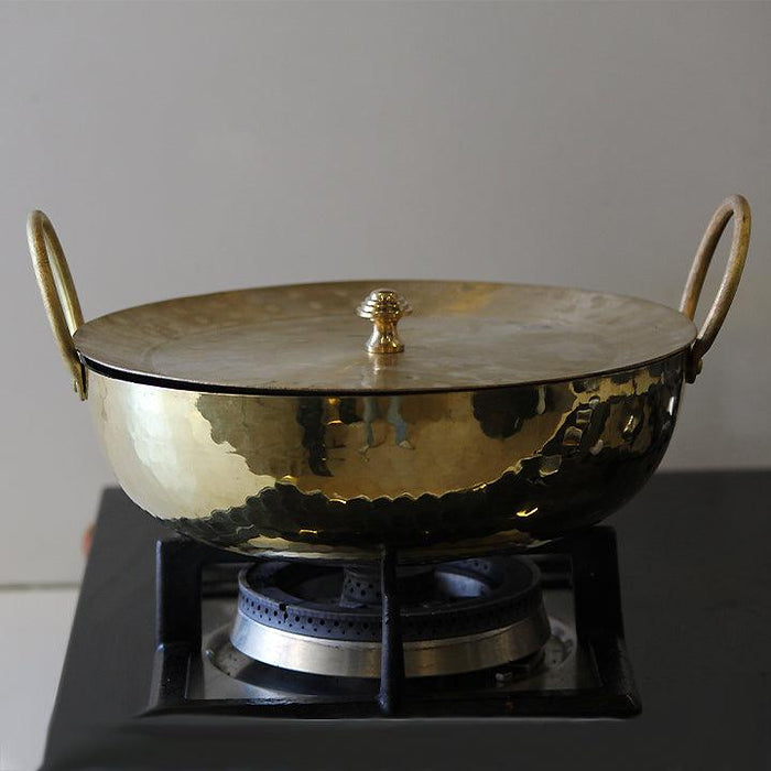 Buy Cookware - Brass Kadhai With Lid | Golden Cookware For Kitchen Utensils & Dining by Indian Bartan on IKIRU online store