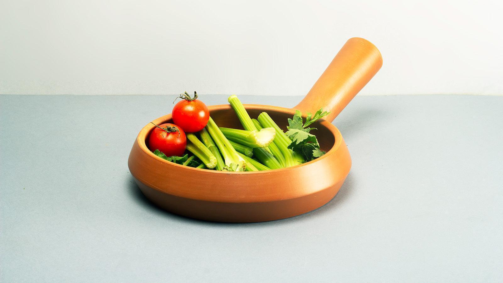 Buy Cookware - Brown Terracotta Arth Frying Pan With Handle | Eco Friendly Cookware For Kitchen by Rayden on IKIRU online store