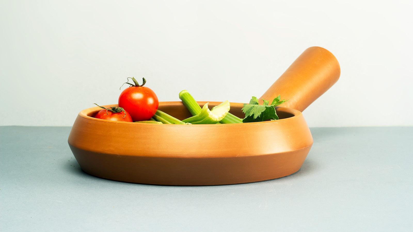 Buy Cookware - Brown Terracotta Arth Frying Pan With Handle | Eco Friendly Cookware For Kitchen by Rayden on IKIRU online store