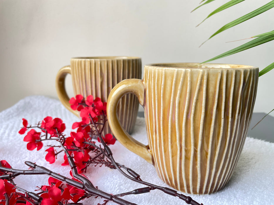 Buy Cups & Mugs - Amrilla Ceramic Textured Coffee Mugs Set Of 2 | Mustard Tea Cups For Gifting & Kitchen by Ceramic Kitchen on IKIRU online store