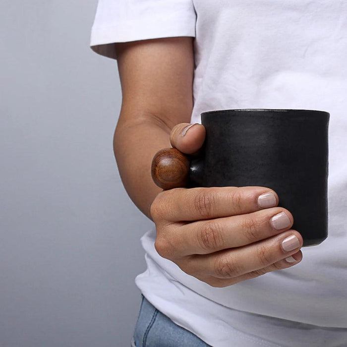 Buy Cups & Mugs - Black Ball Mug for Kitchen | Coffee Cup with Wooden Ball by Objectry on IKIRU online store