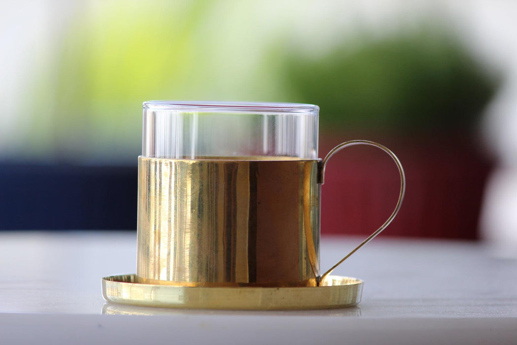 Buy Cups & Mugs - Borosil Fitted Brass Tea Cups | Traditional Mug Set For Home & Gifting by Indian Bartan on IKIRU online store