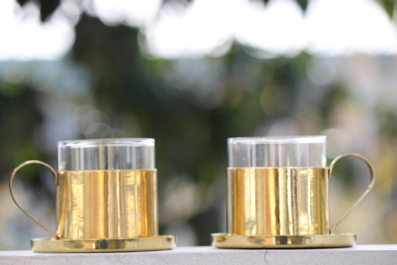 Buy Cups & Mugs - Borosil Fitted Brass Tea Cups | Traditional Mug Set For Home & Gifting by Indian Bartan on IKIRU online store