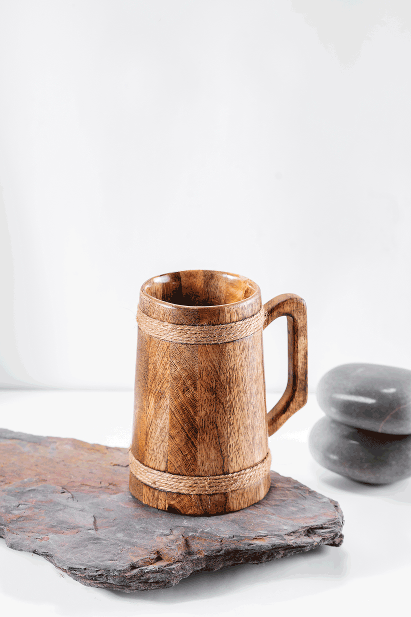 Bulbul Brown Wooden Beer Mug | Stylish Barware & Drinkware