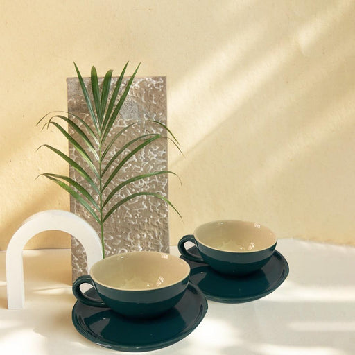 Buy Cups & Mugs - Green & White Ceramic Coffee and Tea Cup & Saucer For Tableware & Dining by Ceramic Kitchen on IKIRU online store