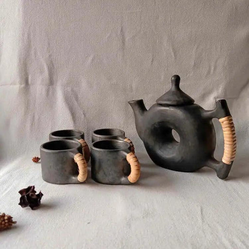 Buy Cups & Mugs - Longpi Black Pottery Chakra Tea Set by Terracotta By Sachii on IKIRU online store