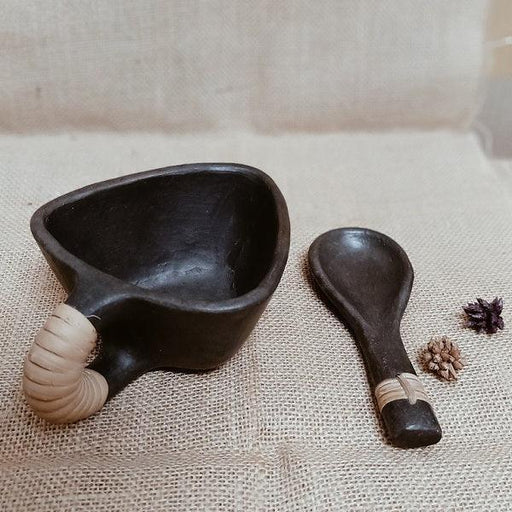 Buy Cups & Mugs - Longpi Black Pottery Soup Mug With Spoon | Bowl Set by Terracotta By Sachii on IKIRU online store