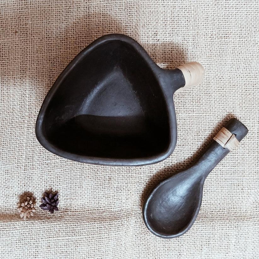 Buy Cups & Mugs - Longpi Black Pottery Soup Mug With Spoon | Bowl Set by Terracotta By Sachii on IKIRU online store