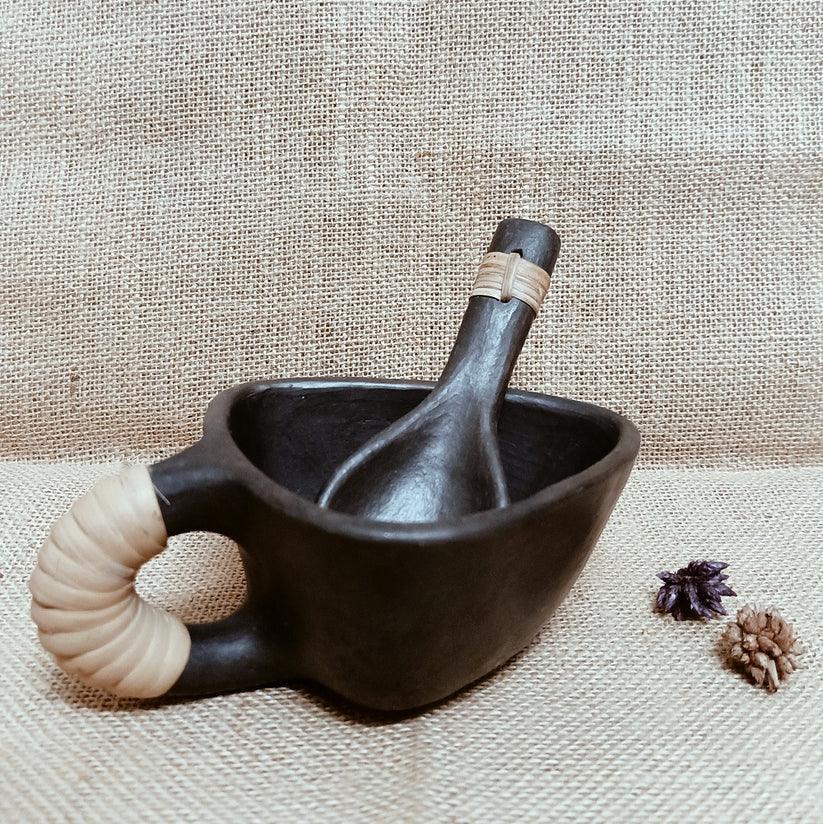 Buy Cups & Mugs - Longpi Black Pottery Soup Mug With Spoon | Bowl Set by Terracotta By Sachii on IKIRU online store