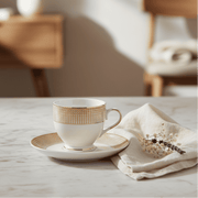 Luxurious Cup and Saucer Set- White and Gold Finish