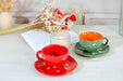 Buy Cups & Mugs - Red & Green Ceramic Couple Heart Cup | Tea Mug Saucer Set of 2 by Arte Casa on IKIRU online store