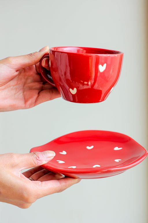 Buy Cups & Mugs - Red Ceramic Heart Tea & Coffee Cup Saucer Set For Kitchen & Dining by Arte Casa on IKIRU online store
