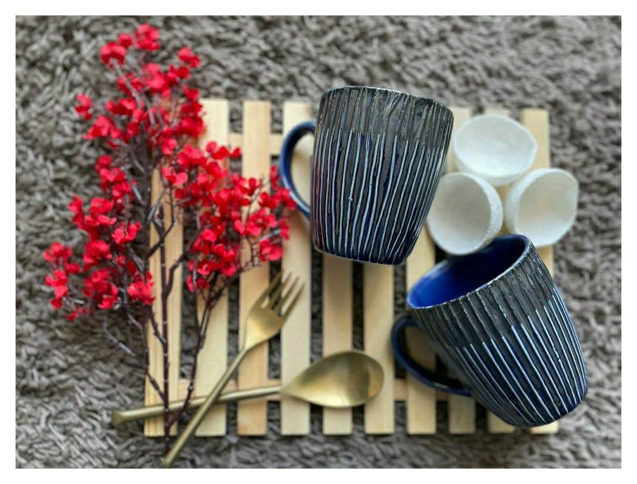 Buy Cups & Mugs - Stella Ceramic Textured Coffee Mugs Set Of 2 | Blue Tea Cups For Gifting & Kitchen by Ceramic Kitchen on IKIRU online store