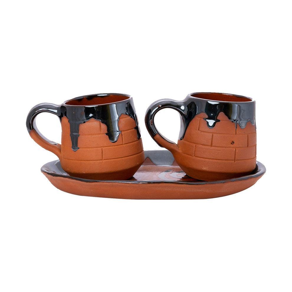 Buy Cups & Mugs - Stylish Cup Set Of 2 With Round Tray Terracotta | Eco-friendly Drinkware by Sowpeace on IKIRU online store