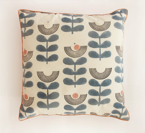 Buy Cushion cover - Mid-modern Floral Block Printed Cotton Cushion Cover by Kaha'ni Living on IKIRU online store