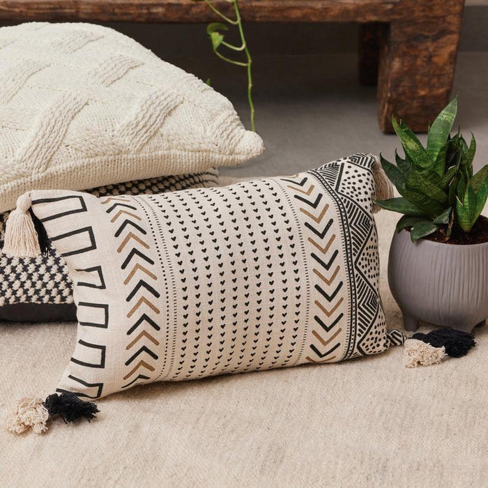 Buy Cushion cover - Off White Cotton Tribal Motif lumbar Rectangular Cushion Cover For Living Room & Bedroom by Muun Home on IKIRU online store