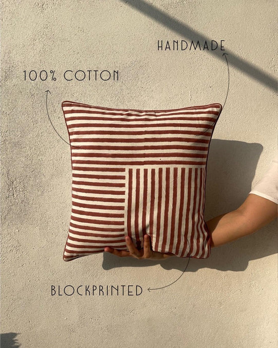 Buy Cushion cover - Stripes Block Printed Cotton Cushion Cover by Kaha'ni Living on IKIRU online store