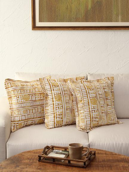 Buy Cushion cover - Yellow Printed Cotton Cushion Cover Set of 3 | Square Pillows For Sofa & Bedroom by House this on IKIRU online store