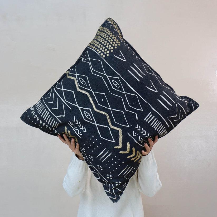 Buy Cushion - Off White Cotton Tribal Motif Reversible Filled Floor Cushion For Living Room & Bedroom by Muun Home on IKIRU online store